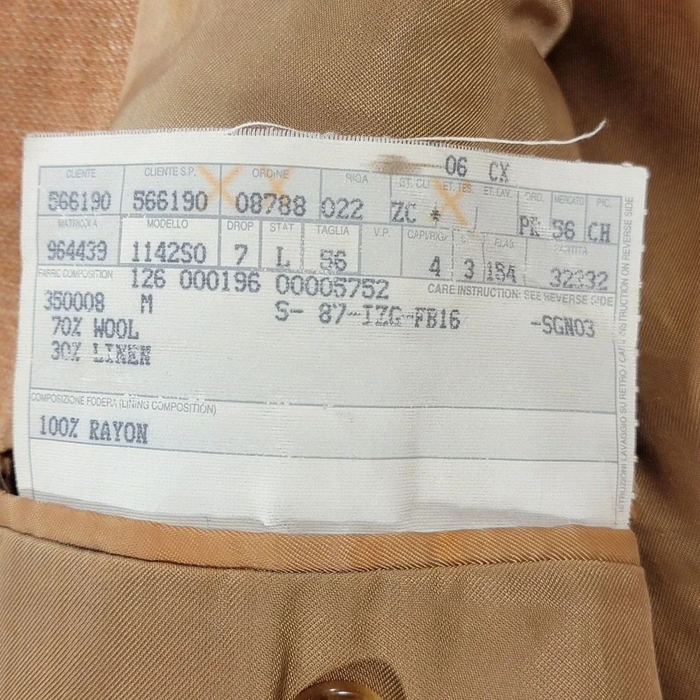 Ermenegildo Zegna Linen Wool Sport Coat Blazer Tan Peach Windowpane 46L Italy